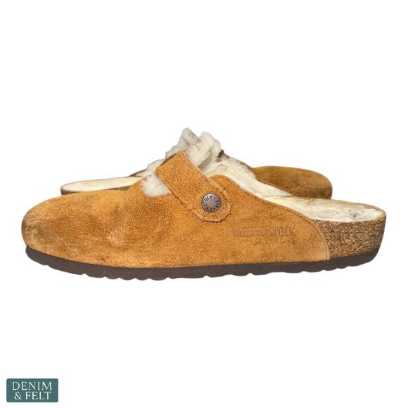 Birkenstock Boston Shearling Camel Suede Fuzzy Cozy Slip On Clogs Womens 7 - Picture 10 of 16